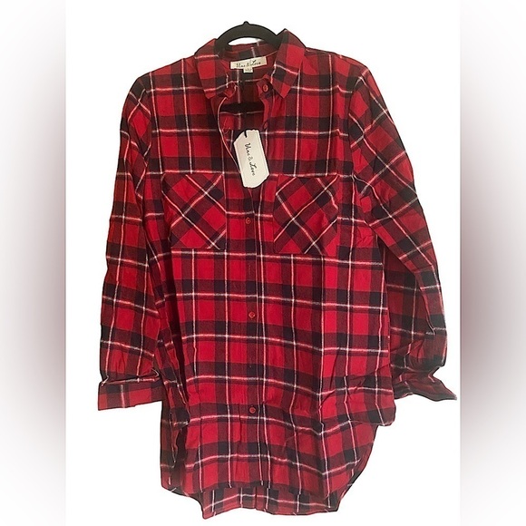 VINE & LOVE Cold Weather Shirt Size  Large Tartan Plaid Rounded Hem NWT - Picture 10 of 10